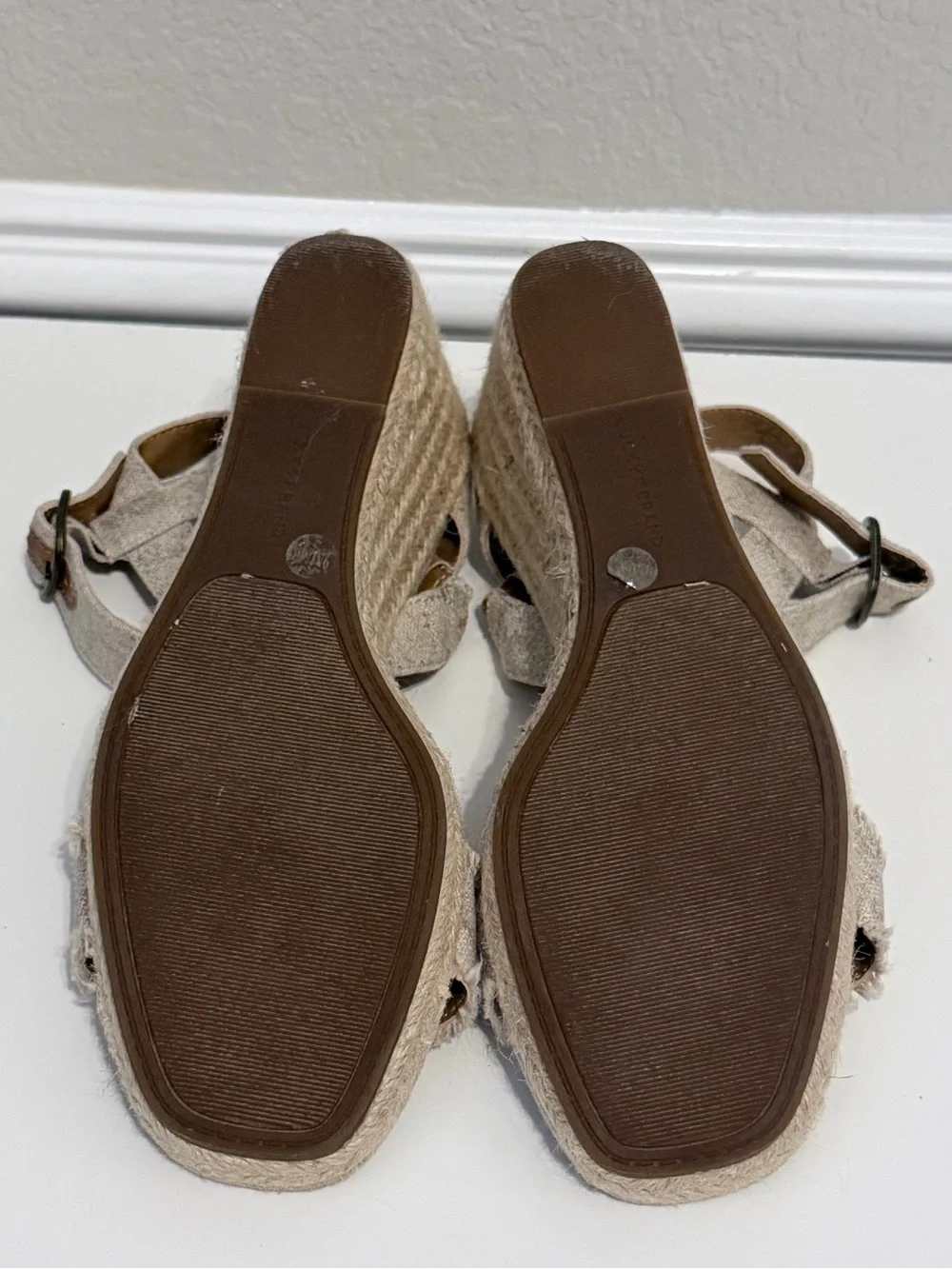 Lucky Brand Linen Espadrille Wedge Sandals | 9 | Ankle Strap Jute Heel